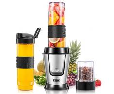 Deik Mixeur multifonction 5 en 1 avec 3 bouteilles portables, avec 4 lames en acier inoxydable pour moustache, glace, fruits, légumes et bibi, 500 W, 29000RMP