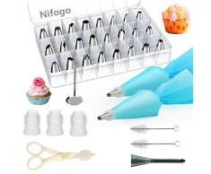 Douille Patisserie Poche à Douille Patisserie 34 Pièces Acier Inoxydable DIY Kits pour Décoration de Gâteaux, Muffins 24 Douilles+Puff Douille Ciseaux (Douilles)