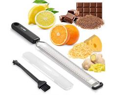 Luxear Râpe Zesteur Multifonctionnel, Zesteur à Agrumes, Fromage, Chocolat, légumes Lame en Acier Inoxydable Poignée Ergonomique en Silicone avec Cache de Protection, Râpe à Cuisine, Nettoyage Facile