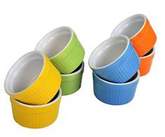Générique Lot De 8 Ramequins pour Four,Ramequin Soufflé, Ramequin Créme Brulée - Assortiment De 4 Couleurs - Grès Emaillé