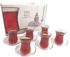 Pasabahce Uskudar Service Tasses tasse à thé avec assiettes, Verre, Transparent, 12 Pièces (6 Tasses + 6 Assiettes)