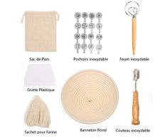 RAIN QUEEN Banneton Rond LImperméabilité à Pain Panier 22cm Outil de Pâte Pochoirs Couteau Gratte Fouet Sac Lame pour Pain Boulanger 27 Pcs (27pcs)