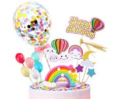 iZoeL Confettis Ballons Gâteau Décoration Joyeux Anniversaire Gâteau Topper Arc-en-Ciel Nuage Étoile Lune Ballons pour Garçons Filles Enfants Fête danniversaire Décoration