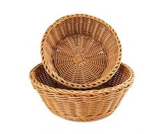 Panier à pain en rotin fait à la main pour le pain, les fruits, les collations rondes et les cadeaux, panier de rangement de cuisine free size marron