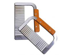 MOACC Couteau de Tranches de Pomme de Terre, Coupe Frites Ondulé avec Lame en Acier Inoxydable et Poignée en Bois pour Légume, Fruits et Gaufre, Set de 2