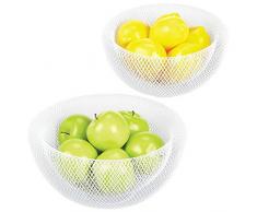 mDesign corbeille de fruits (lot de 2) – corbeille métal à double paroi élégante pour fruits et légumes – panier de fruits en métal – blanc