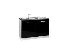 tendencio Meuble de Cuisine Bas sous-evier 120 cm Tara Noir laqué Brillant