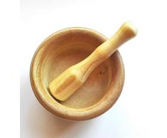 Space Home - Mortier Rond et Pilon - Moulin à Épice - Broyeur Manuel Main - Bois - Ø 16 cm