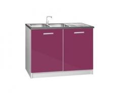 Meuble de cuisine bas sous-evier 120 cm TARA aubergine laqué brillant