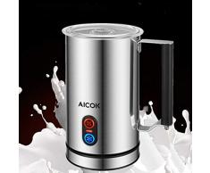 AICOK Mousseur à Lait Électrique, 500W 300ML Mousseur Lait pour Mousse de Lait Chaude et Froide ou Lait Chauffant, Contrôle de Température Strix, Revêtement Antiadhésif, pour Latte, Cappuccino, Argent