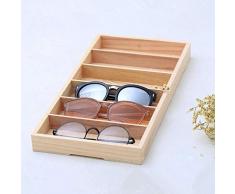 VERLOCO Boîtes à Lunettes 6 Compartiments en Bois Présentoir à Rangement Solaire Lunettes Organiseur Coffret Plateau Bijoux (37.5 x 18 x 6cm