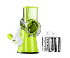 LEKOCH Mandolines Multifonctions à légumes Coupe-Légumes Manuel avec 3 Lames Cylindriques en Acier Ioxydable Râpe à Fromage Carotte (Vert)