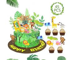 SPECOOL Jungle Animal Cake Topper DIY Dessert Décoration De Gâteau Joyeux Anniversaire Topper Décoration De Gâteau pour Garçon Fille Enfant Anniversaire Safari Animal Jungle Thème Parti Fournitures