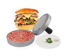 Presse à Burger Steak Haché Burger Viande, Moule à Barbecue Party Antiadhésif Hamburger Maker Idéal pour BBQ Meilleure Ustensile de Cuisine avec 80 Papiers Cuisson