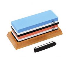 G.a HOMEFAVOR Ensemble de Pierres à Aiguiser pour Couteaux, Kit daffûtage Premium pour Pierre à Aiguiser, 400/1000, 3000/8000, Base en Bambou Antidérapante et Guidage dangle