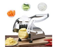 JanTeelGO Coupe Frites, Maison Frites Cutter, Pommes de Terre en Acier Inoxydable Veg Bâtons Slicer déchiqueteuses avec 2 Lames, pour Patates Douces Carottes Pommes Concombres (Argent)