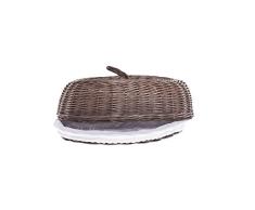Cloche à pain,Corbeille à pain ovale en osier wenge -gris avec couvercle,