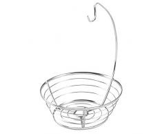 iDesign Axis corbeille à fruits avec crochet banane, bol à fruits avec accroche banane en fil métal, organiseur darmoires de cuisine fruits et aliments, Chromé