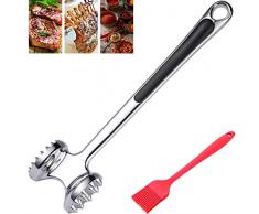 Attendrisseur De Viande Marteau Tender Maillet Outil De Cuisine Avec Brosse Barbecue Rouge,Attendrir La Viande Steak Et Poulet Heavy Duty Double Face Bonne (1 Pack Marteau à viande+ 1 Rouge brosse)