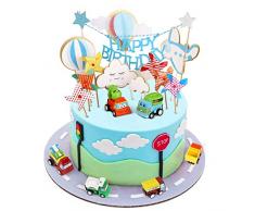 Joyoldelf Decoration Gateau Voiture avec + Avion + Moulin à Vent + Montgolfière + Nuage + Kit Anniversaire pour Enfants Fête