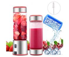 Blender Portable Mixeur Multifonction 450ml 2 Couvercles USB Rechargeable 5100mAh Verre Éléctrique Mixeur 6 INOX Lames pour Fruit, Légume, Millkshake Smoothie, Certifié BPA/FDA, Rose