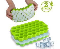 iNeego Bac à Glaçon en Silicone Hexagonal avec Couvercle, Sans BPA, 2 moules à Glaçons de 74 plateaux, Bacs à Glaçons pour Aliments pour Bébés, Boissons, Bière, Whisky, Glaçons aux Fruits