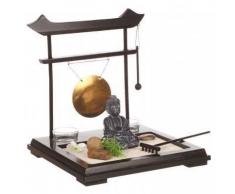 Coffret Jardin ZEN Bouddha sur un plateau en bois avec gong, 1 photophore , fleur et plante , sable et galets