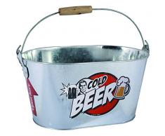 Out of the blue 71/3079 Seau Ovale en métal, Cold Beer,avec Anse & poignée en Bois, 2 ouvre-Bouteilles INCL, Aluminium, Silver, 26 x 13 x 4 cm