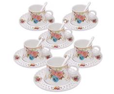 ufengke 4oz Floral Set de Tasse à Café, Service de Thé de Café en Porcelaine, Ensemble de 6 Tasses et Soucoupe en Céramique