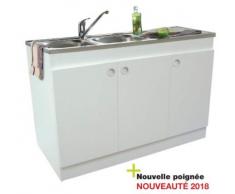 Meuble sous-évier 3 portes mélaminé blanc 120x60
