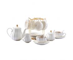 Lieras Ensembles British Royal Série à thé en porcelaine, 226,8 gram Tasses et soucoupe Service pour 6, bol à sucre avec théière Crème Pichet Cuillère à café et à thé pour thé/café,Lily White
