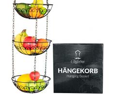 Chefarone - Panier à Fruits à Suspendre - Panier à Fruits en Trois Parties - Panier à Suspendre avec Une chaîne de 130 cm pour Gagner Beaucoup de Place - Panier à légumes de 28cm de diamètre