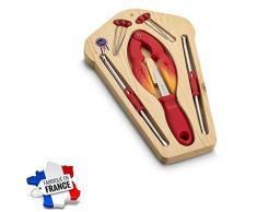 Les Colis Noirs LCN - Service a Fruit de Mer INOX 14pcs - Rouge - Pince Curette Pic Lancette Crustacés - 413