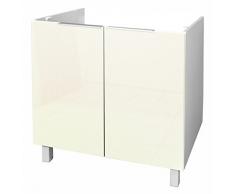 Berlioz Creations Caisson BAS de cuisine Sous-evier 80, Panneaux de Particules, Ivoire Haute Brillance, 80 x 52 x 83 cm