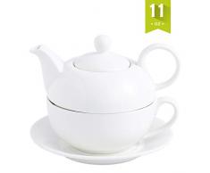 MALACASA Set Théière Service à Thé Individuel Tasse à Café Soucoupe sous-Tasse en Porcelaine Céramique Blanc Service à Thé Café