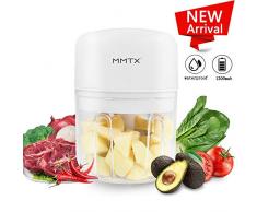 MMTX Mini Hachoir Électrique Petit Hacher Mixeur Portable Mini Blenders Multifonction Robots et Hachoirs Légume Noix Oignons Fruits Hachoir Viande pour Bébés USB Rechargeable 3.7V 250ml