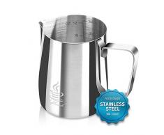 FlamGen Pichet à Lait en Acier Inoxydable 304, Pot à Lait 350ml/12oz Pichet Mousseur Lait avec Repère de Mesure | Crayon à Lait Artistique | 16 Pièces Pochoirs à Café Cappuccino et Latte