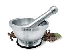 NERTHUS FIH 020 020-Mortier et Pilon, Acier INOX, Ø 14 cm, avec Base Anti-Glissante, Couleur, Origine