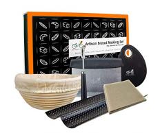 Kit de Fabrication du Pain - Panier de Banneton Entoilé | Toile à Couche en Lin français | Outil de Notation du Pain | Moule à Baguette | Découpeur de pâte | Grattoir à pâte