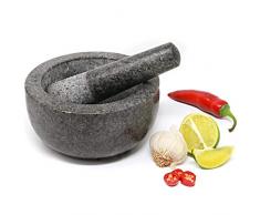 Maison & White Ensemble grand Mortier et Pilon - 16 cm de diamètre | Granit solide durable de qualité supérieure | Concasseur dépices et dherbes en pierre grise