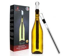 Rafraîchisseur de bouteille de vin VINOCARE Ⓡ - Fonction 3 en 1 avec Aérateur, Verseur Anti-Goutte Sommelier & Tige Refroidissante - Maintient tout Vin à sa Température Optimale