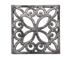 Dessous de plat en fonte décoratif pour table de cuisine ou de salle à manger |Carre avec motif Vintage - Avec chevilles en caoutchouc / pieds - Métal recyclé - Vintage, Design rustique- Argente Noir