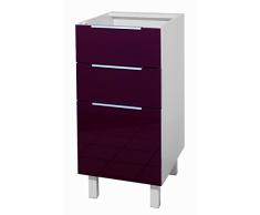 Berlioz Creations CT4BA Meuble Bas de Cuisine avec 3 Tiroirs Aubergine Haute Brillance 40 cm