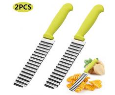 BETOY Coupe Frites, 2 Pièces Coupe Pommes de Terre Ondulé Coupe-Légumes Utilisé dans Frites,Croustilles,Salades,Cuisine de Bricolage, Cuisines, Magasins de Frites, Restaurants,Vert
