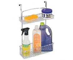 mDesign etagere sous evier – rangement sous evier pour le papier aluminium, les éponges, les produits de nettoyage, etc. – panier suspendu avec 2 compartiments – en acier – argenté