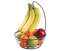 mDesign panier de fruits avec crochet pour bananes en métal – corbeille de fruits moderne pour le plan de travail – panier de rangement pratique pour fruits et légumes – noir mat