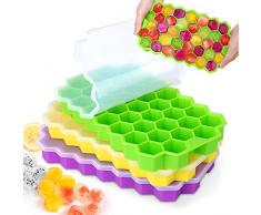 MOSOTECH Bac à Glaçons en Silicone, 3Pcs Moule à Glaçons avec Couvercle - 111 Moules à Glaçons pour Gelée Lait Jus Cocktails Whisky - Certifié LFGB et sans BPA