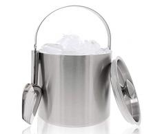 Seau à glace en acier inoxydable à double paroi avec pelle – Ustensile de bar pour fêtes, événements, réunions spéciales – Acier inoxydable, 1,4 l (16,8 x 19 cm)