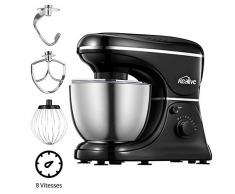 Robot Pâtissier, Kealive Robot Cuisine Multifonctions à 8 Vitesses avec le Bol 5 litres et le bouclier de protection d’anti-éclaboussure(Rouge)