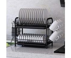 GODNECE Égouttoir à vaisselle avec 2 étages, Fer + PP., Noir , Medium